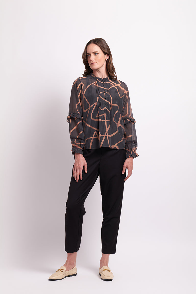 Front Tuck Blouse in Swirls