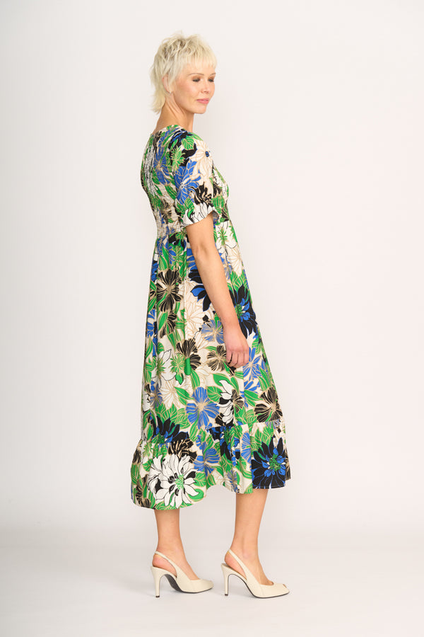 MIDI SHIRRED BODICE DRESS Floral Delight