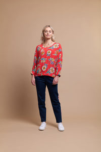 Gather Hem Top in Fire Floral