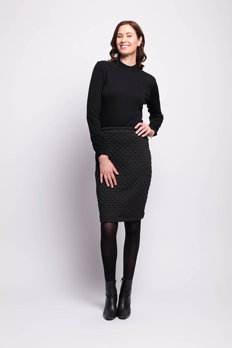 Jacquard Knit Skirt in Black Check