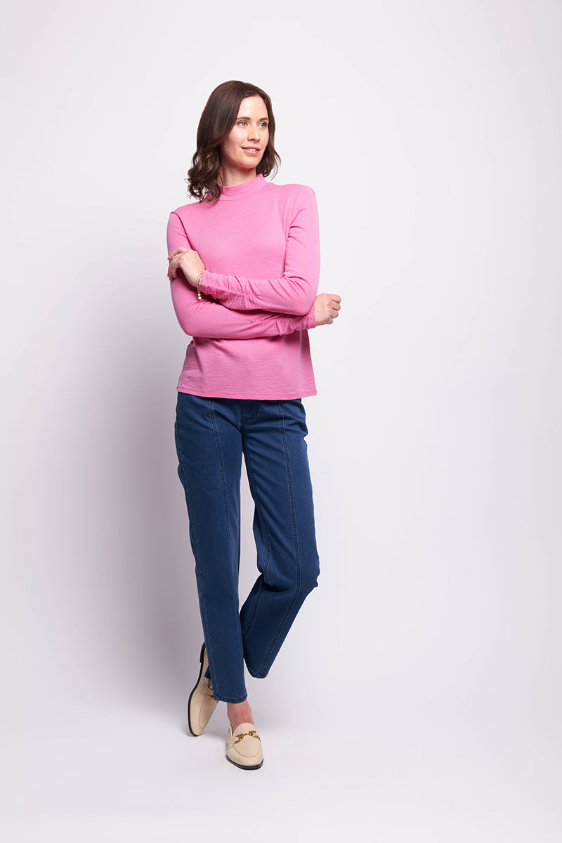 Rouched Sleeve Merino Top Pink