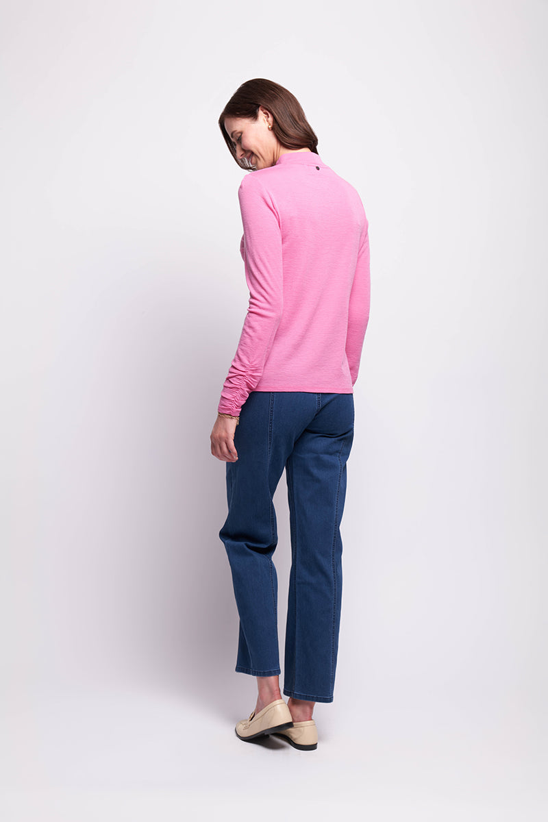 Rouched Sleeve Merino Top Pink