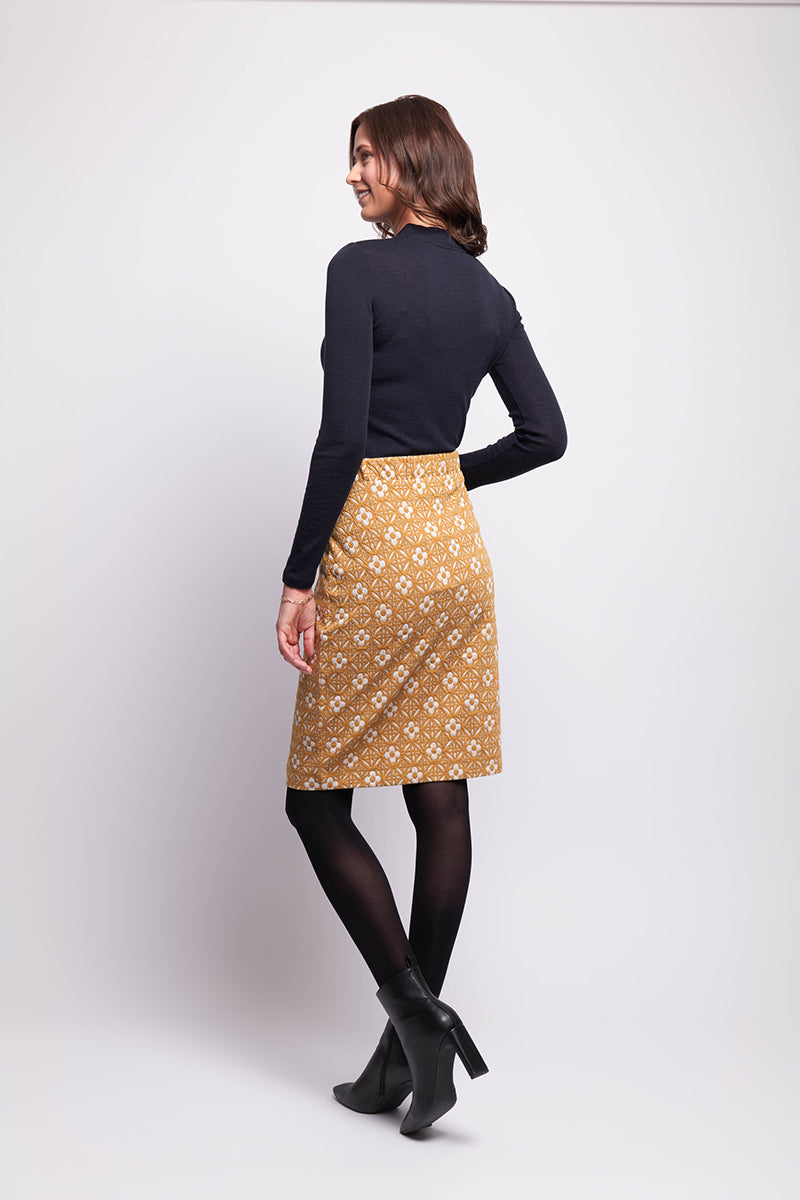 Jacquard Knit Skirt in Mustard Floral