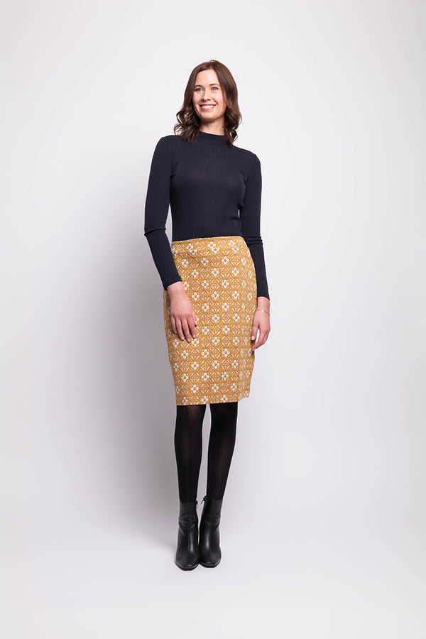 Jacquard Knit Skirt in Mustard Floral