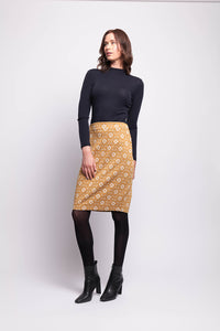 Jacquard Knit Skirt in Mustard Floral