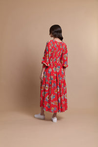 Shirred Detail Dress in Fire Floral