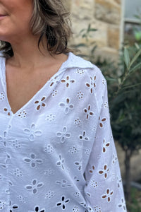 Peony Blouse Broderie Anglais White