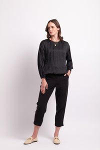 Mini Pleat All Over Top in Black