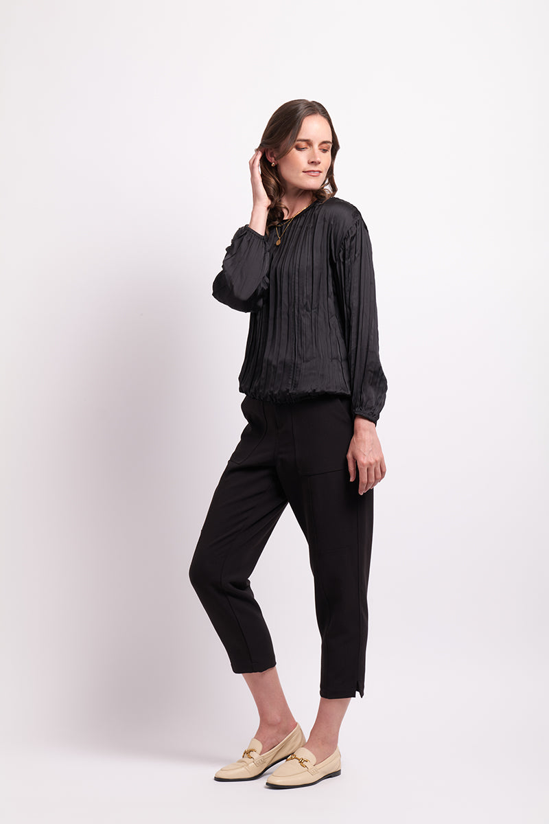 Mini Pleat All Over Top in Black