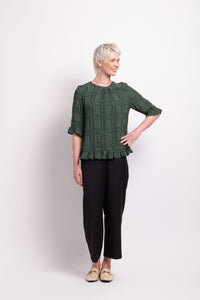 Gathered Scoop Hem Top in Forest Green