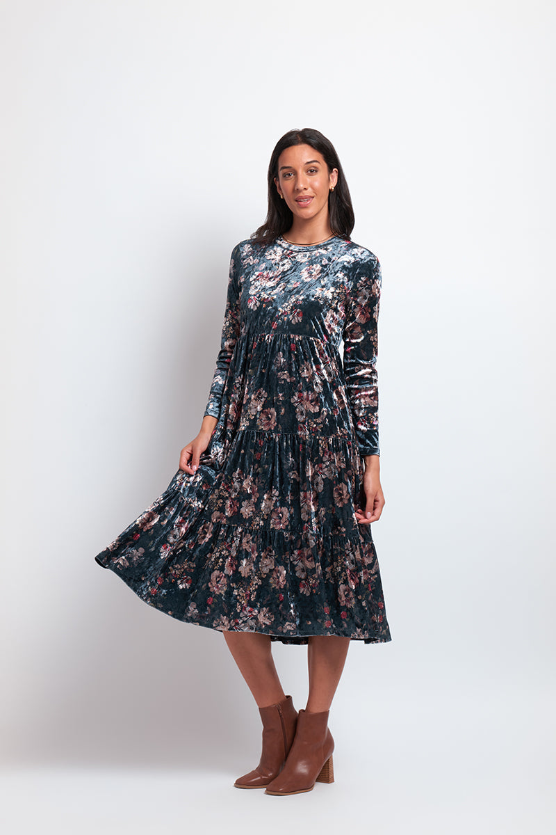 Velveteen Dress in Steel Floral