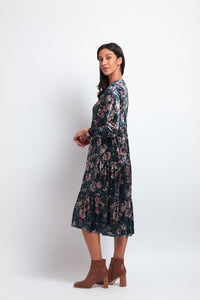 Velveteen Dress in Steel Floral