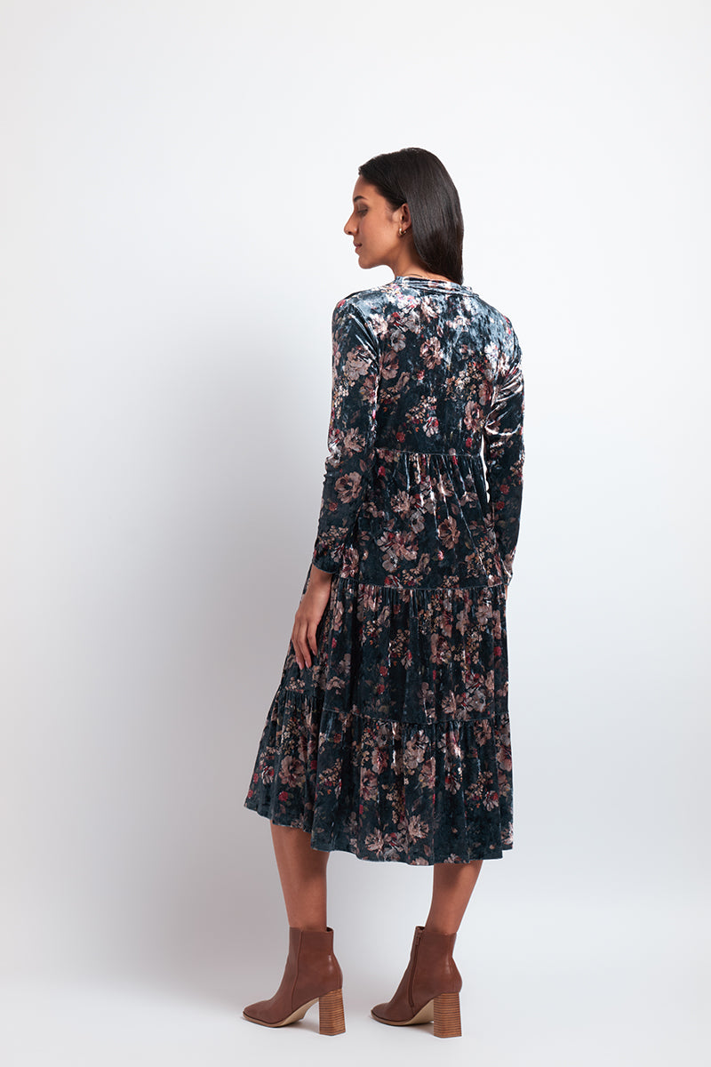 Velveteen Dress in Steel Floral