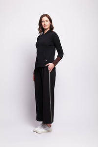 Wide Leg Side Stripe Trouser in Black