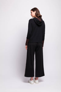 Wide Leg Side Stripe Trouser in Black