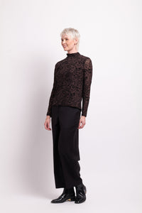 Long Sleeve Polo Neck Top in Chocolate Paisley