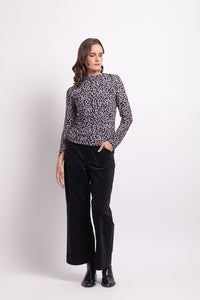 Funnel Neck Gathered Top in Steel Animal