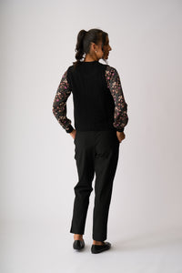 RIB BUTTON FRONT VEST Black