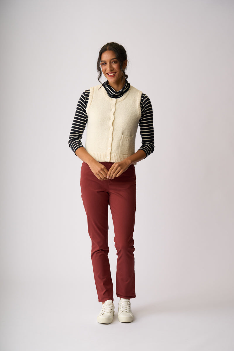 RIB BUTTON FRONT VEST Oatmeal