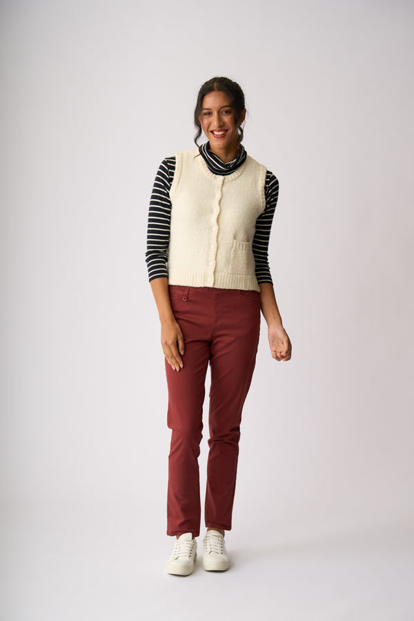 RIB BUTTON FRONT VEST Oatmeal