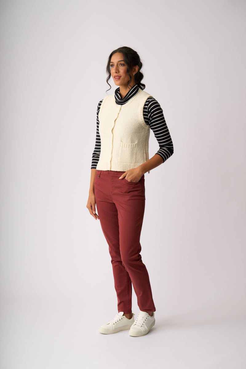 RIB BUTTON FRONT VEST Oatmeal