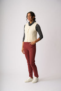RIB BUTTON FRONT VEST Oatmeal