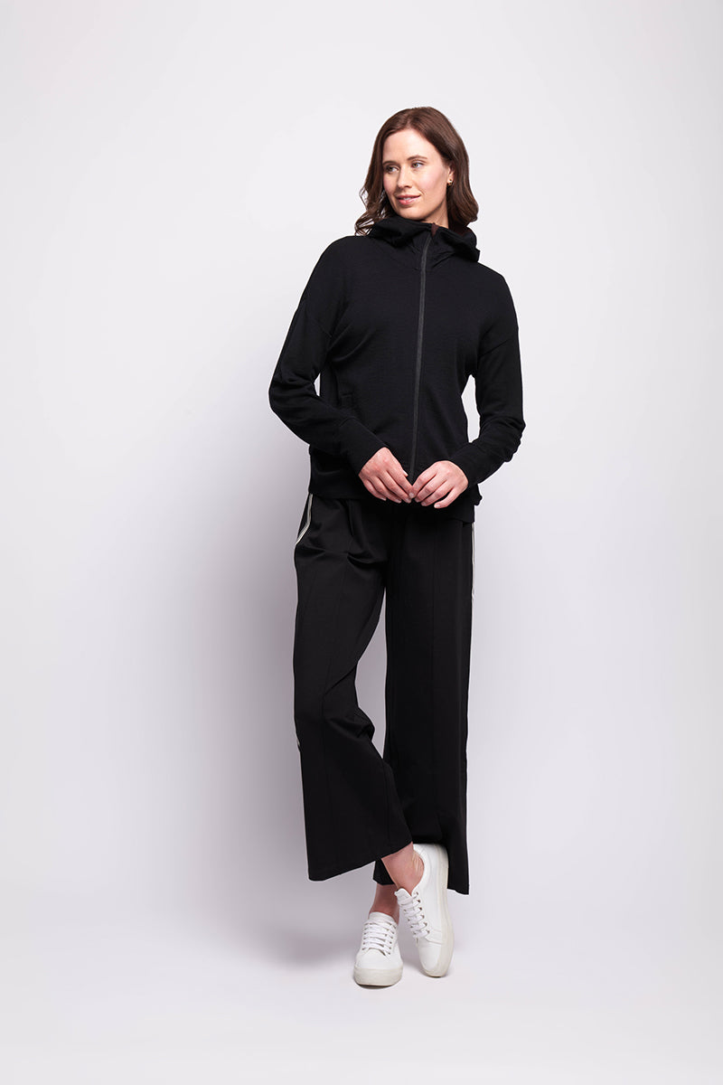 Wide Leg Side Stripe Trouser in Black