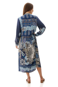 BUTTON THROUGH DRESS IN BLUE