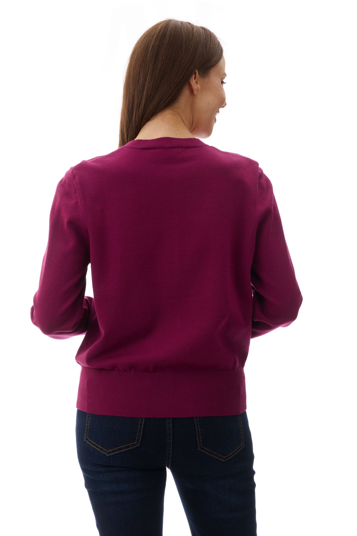 Crew Neck Cardigan Magenta