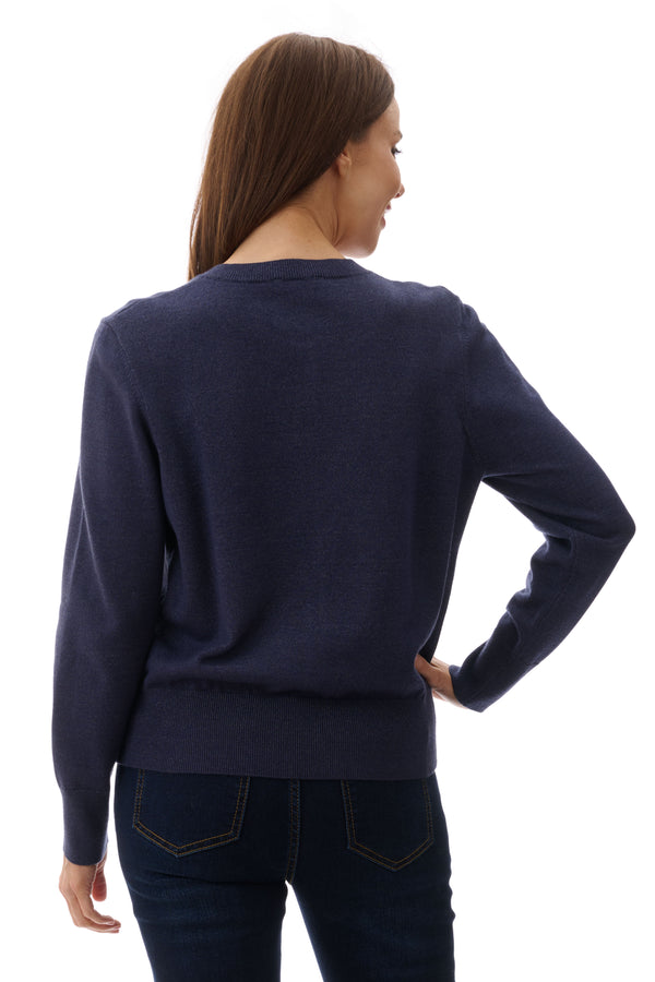 Crew Neck Cardigan Blue