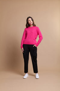 Pull On Contrast Panel Trousers in Black