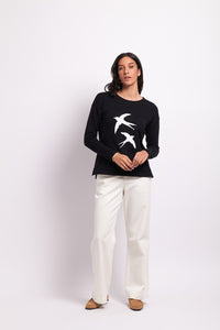 New Ideas Sweater in Black (Birds)