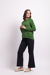 High Neck Button Back Jumper in Green