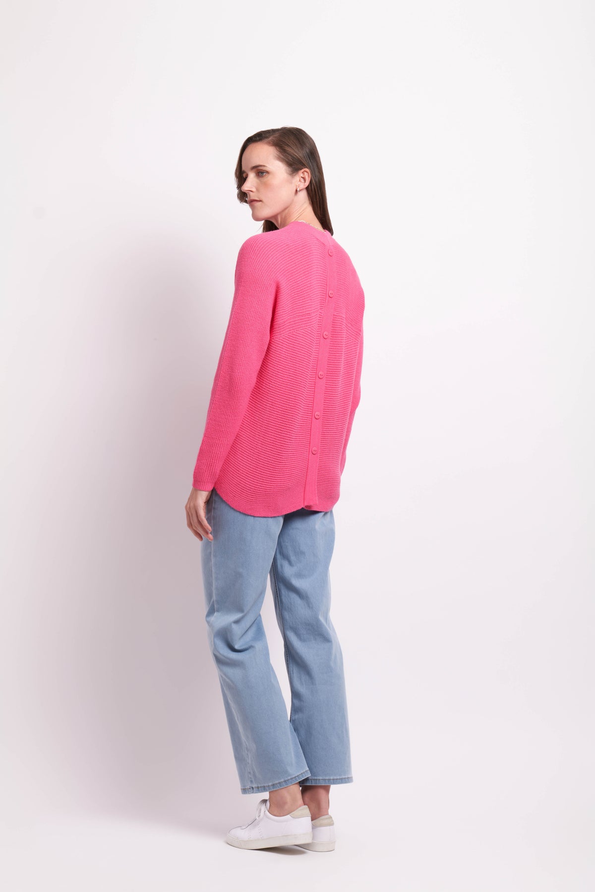 High Neck Button Back Jumper in Pink