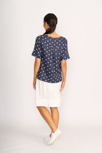 PLEAT BACK TOP Navy Spot