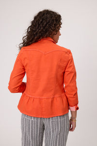 Stretch Denim Jacket with removable pins in Orange
