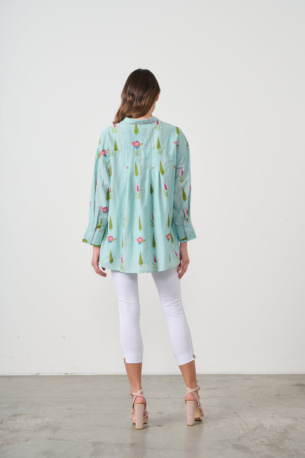 Shirt Garden Block Print Wide Cuffs