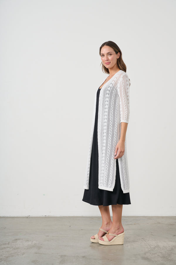 Long Jacket Lace Net See Through Cream