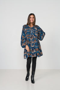 Tunic Venetian Panels Oversize Sleeve Print