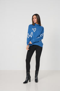 Jumper Floating Hearts & Roll Neck Blue