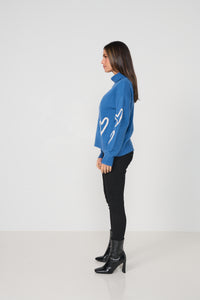 Jumper Floating Hearts & Roll Neck Blue