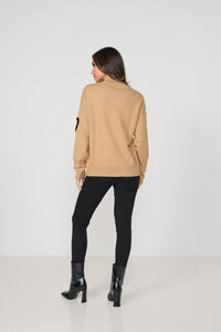 Jumper Floating Hearts & Roll Neck Sand