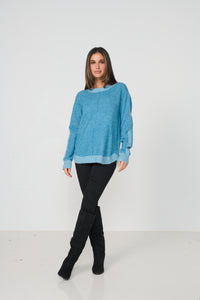 Jumper Scoop Hem Contrast Ribbing Blue