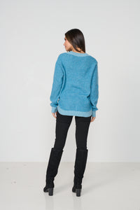 Jumper Scoop Hem Contrast Ribbing Blue