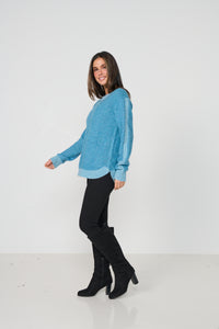 Jumper Scoop Hem Contrast Ribbing Blue