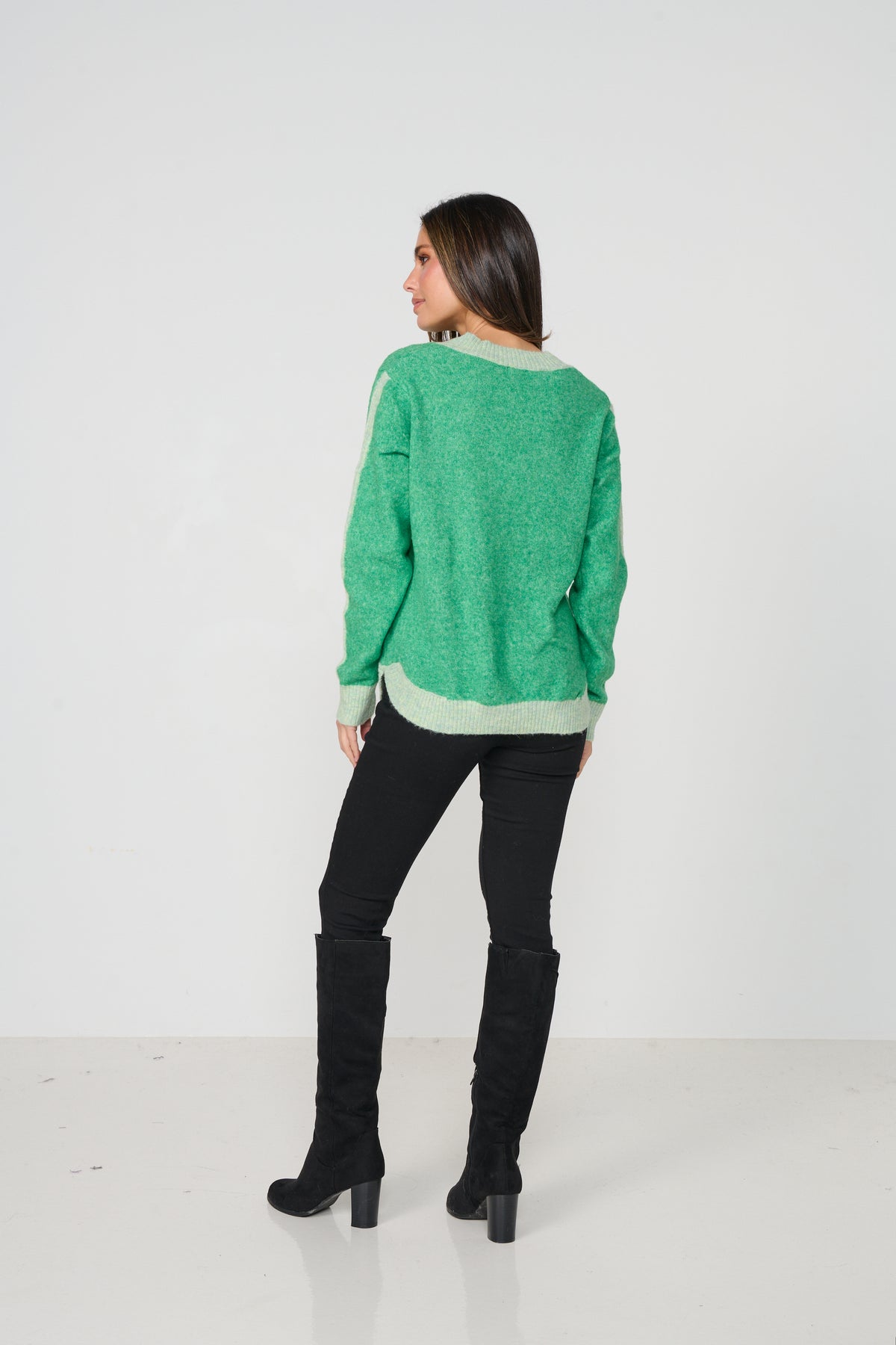 Jumper Scoop Hem Contrast Ribbing Lime