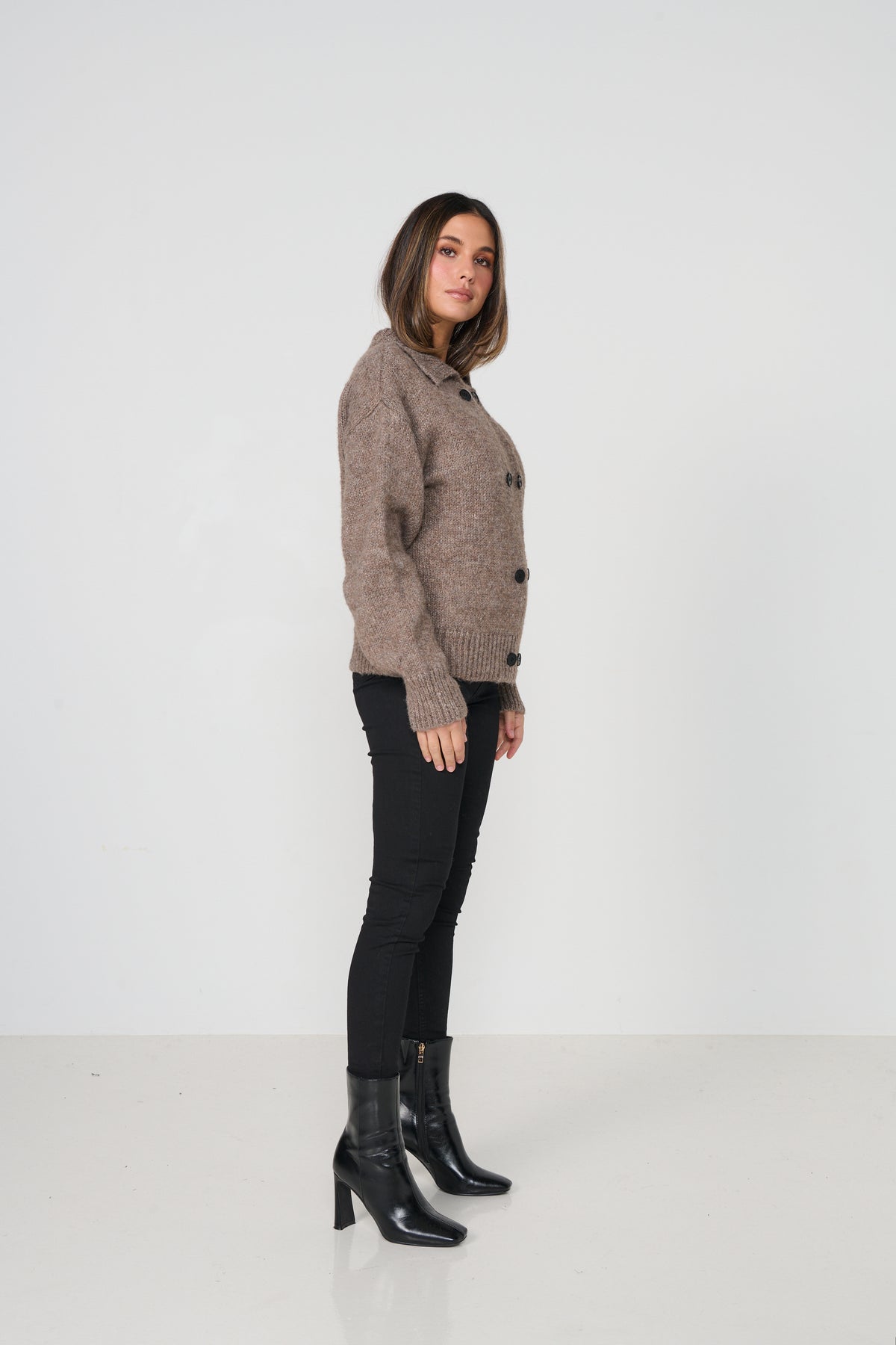 Double Breasted Cardigan Woollahra Knit Walnut