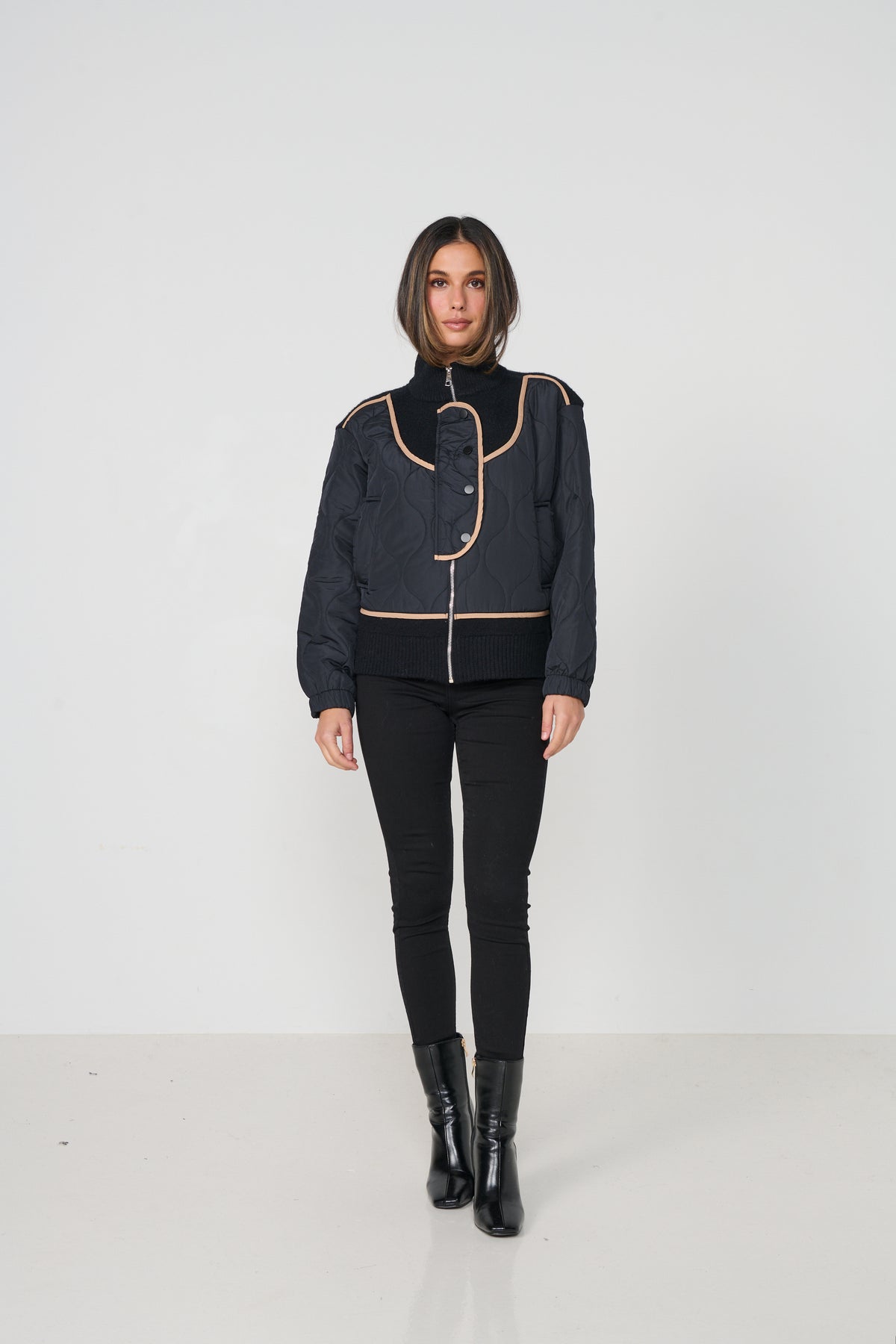 Jacket Puffer Knit & Contrast Piping