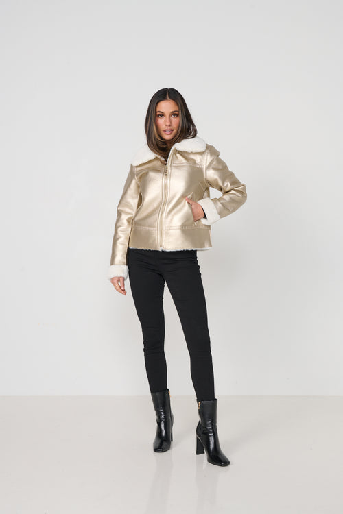 Jacket Reversible Biker PU & Faux Fur Black or  Gold