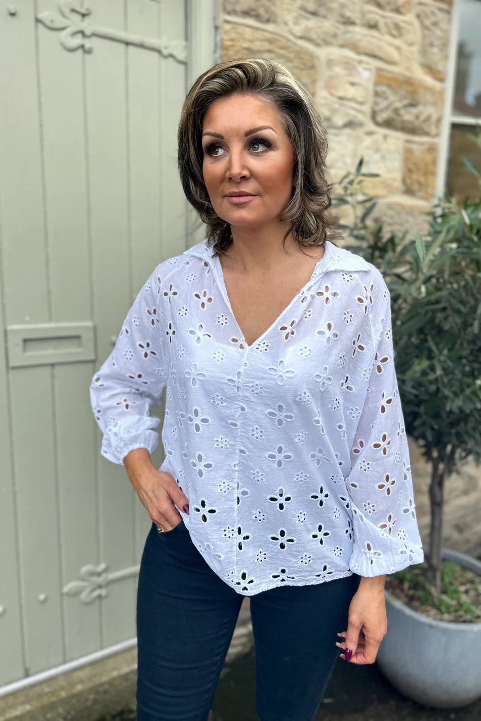 Peony Blouse Broderie Anglais White